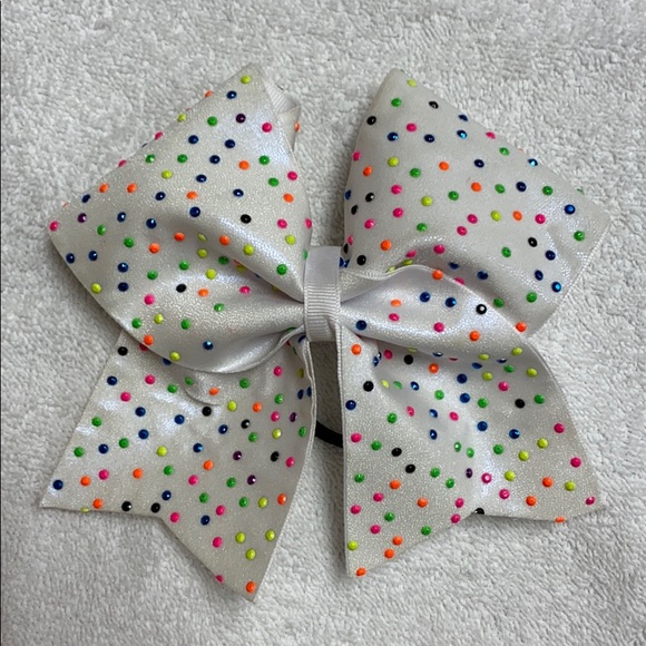Accessories - White Cheer Bow with Rainbow Rhinestones